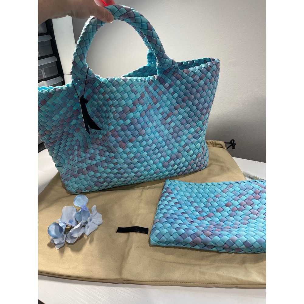 Naghedi St Barths Medium Woven Neoprene Tote Paros Blue Purple Ombre‎ NWT